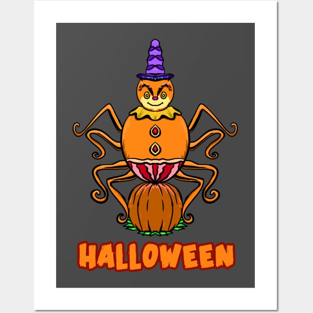 Giant spider in halloween costume Wall Art by pleasuretshirt